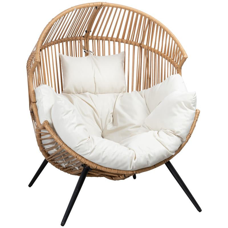 Walsunny Outdoor & Indoor Egg Chair Open Wicker Rattan Patio Chair, Oversized Lounger Chair with Cushion Basket for Bedroom, Balcony, Backyard