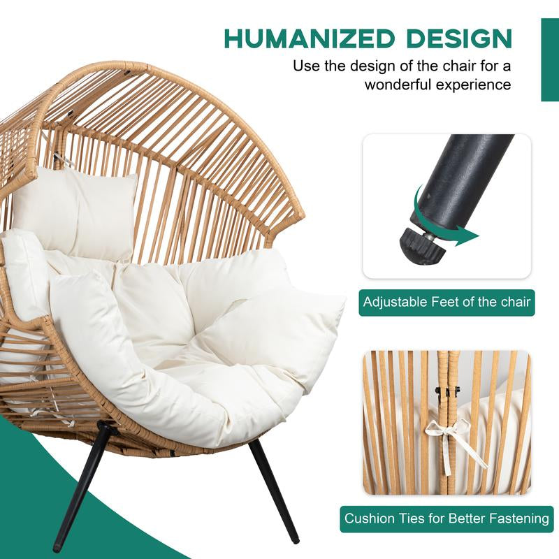 Walsunny Outdoor & Indoor Egg Chair Open Wicker Rattan Patio Chair, Oversized Lounger Chair with Cushion Basket for Bedroom, Balcony, Backyard