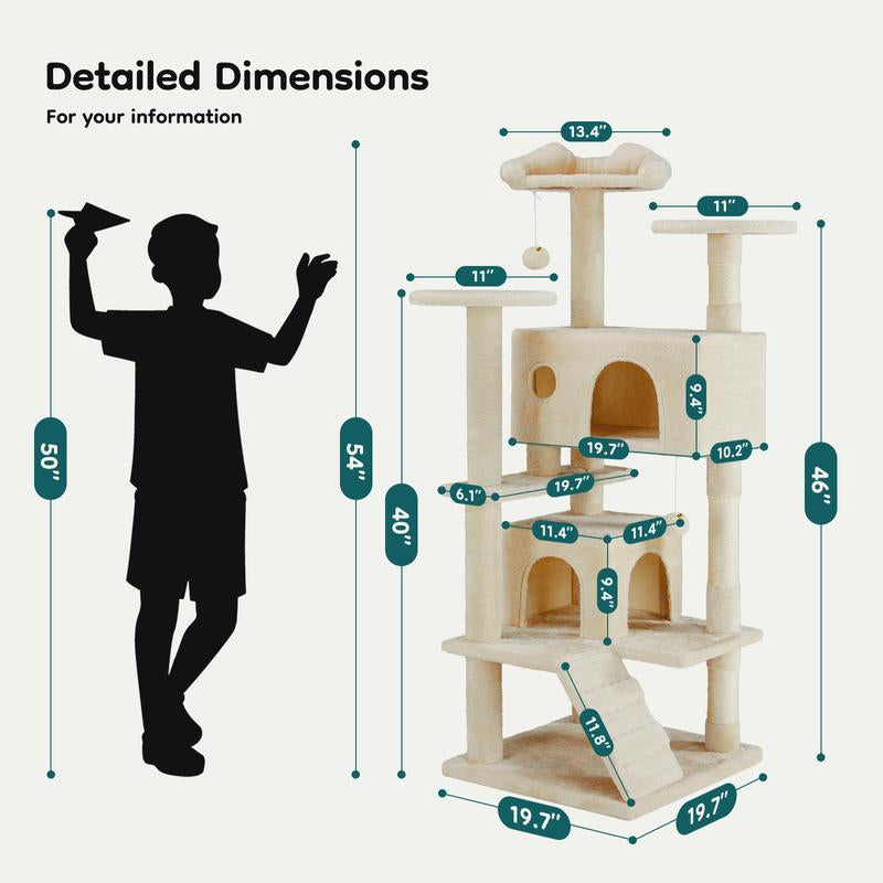 54-Inch Cat Climbing Shelf, Post Cascading Cat Climbing Shelf, Indoor Playhouse, Cozy Nest, Durable, Space-Saving Design, Gift for Pet Owners