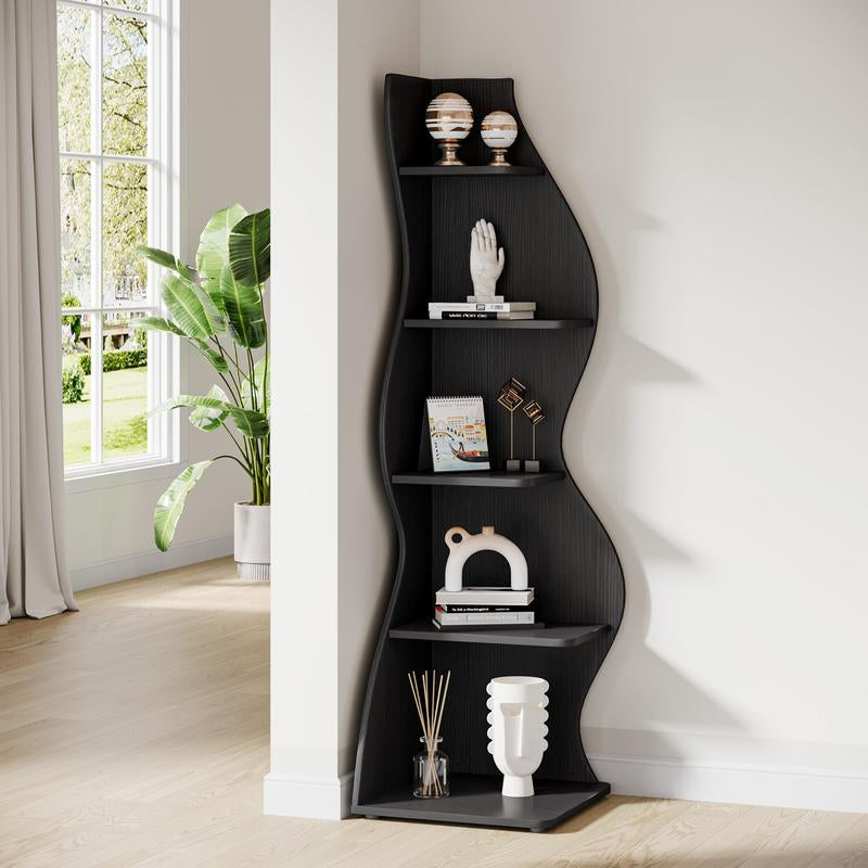 Tribesigns Modern 5-Tier Wall Corner Bookshelf, Stylish Corner Small Bookcase Storage Rack, for Living Room, Bedroom, and Entryway Decor Shelves