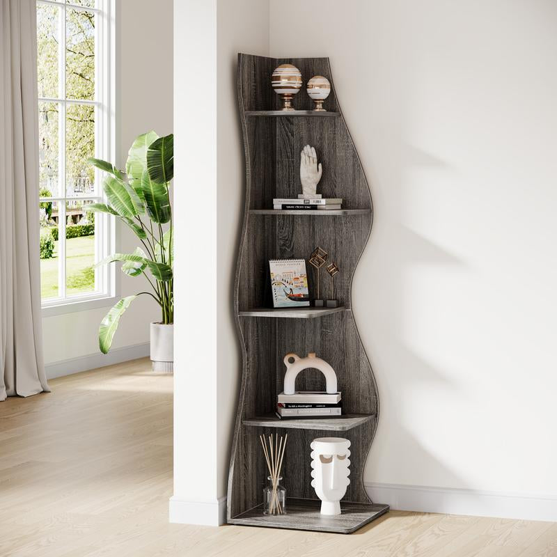 Tribesigns Modern 5-Tier Wall Corner Bookshelf, Stylish Corner Small Bookcase Storage Rack, for Living Room, Bedroom, and Entryway Decor Shelves