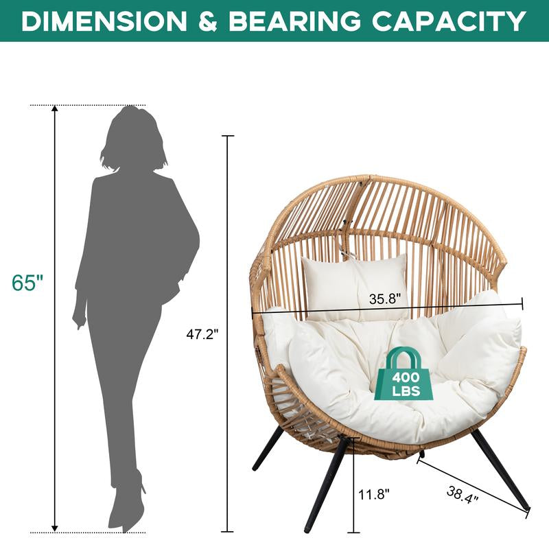 Walsunny Outdoor & Indoor Egg Chair Open Wicker Rattan Patio Chair, Oversized Lounger Chair with Cushion Basket for Bedroom, Balcony, Backyard