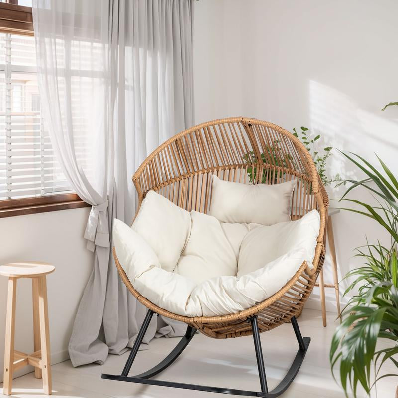 Walsunny Outdoor & Indoor Egg Chair Open Wicker Rattan Patio Chair, Oversized Lounger Chair with Cushion Basket for Bedroom, Balcony, Backyard