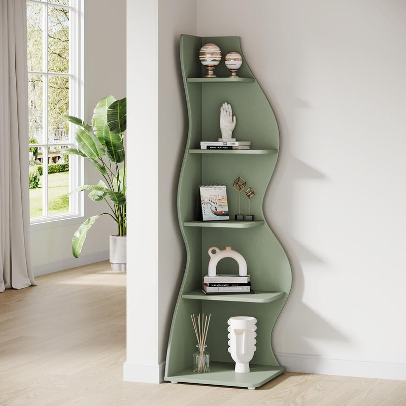 Tribesigns Modern 5-Tier Wall Corner Bookshelf, Stylish Corner Small Bookcase Storage Rack, for Living Room, Bedroom, and Entryway Decor Shelves