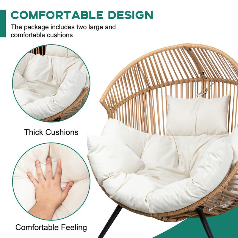 Walsunny Outdoor & Indoor Egg Chair Open Wicker Rattan Patio Chair, Oversized Lounger Chair with Cushion Basket for Bedroom, Balcony, Backyard