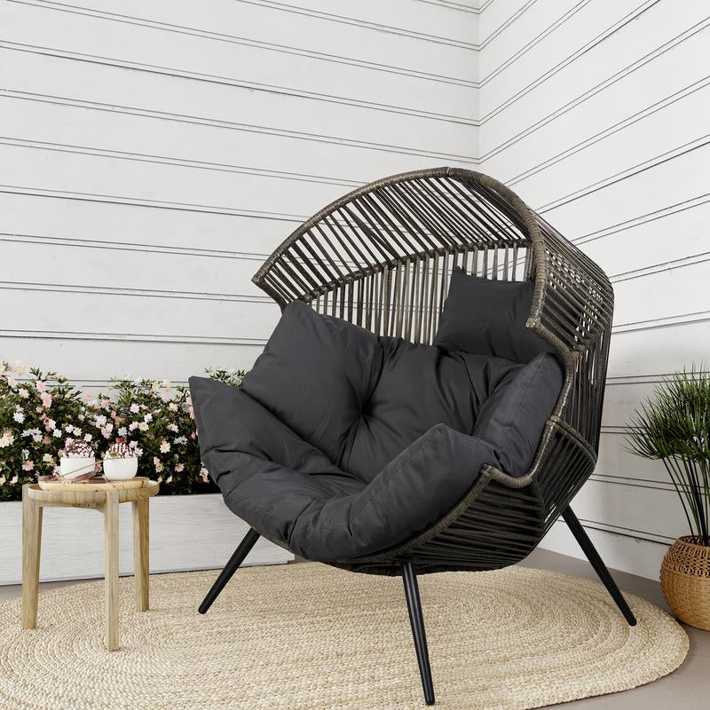 Walsunny Outdoor & Indoor Egg Chair Open Wicker Rattan Patio Chair, Oversized Lounger Chair with Cushion Basket for Bedroom, Balcony, Backyard