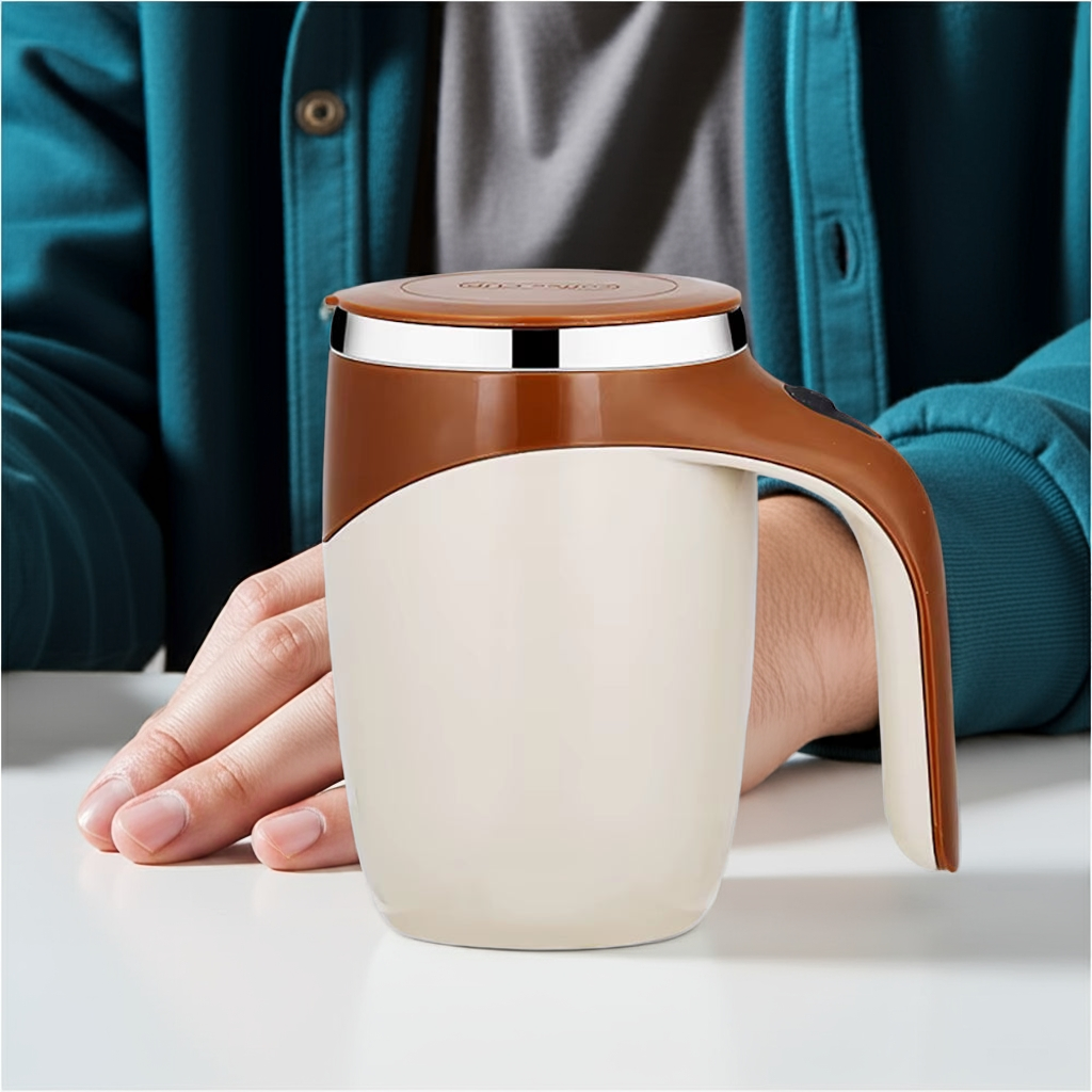 Lazy Coffee Self‑Stirring 380 ml Stainless Steel Mug – Magnetic Electric Milk & Protein Cup