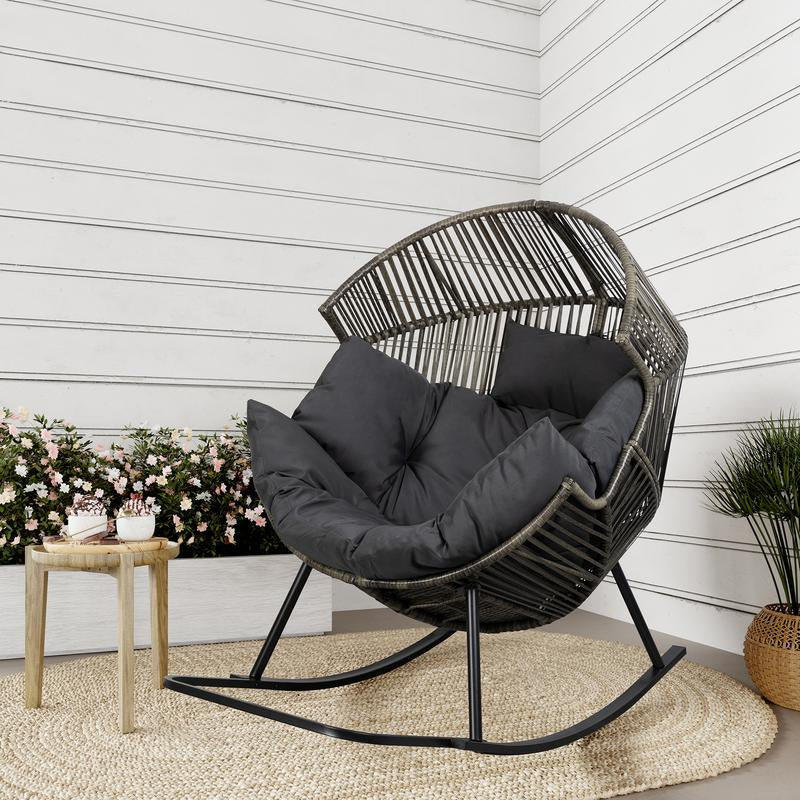 Walsunny Outdoor & Indoor Egg Chair Open Wicker Rattan Patio Chair, Oversized Lounger Chair with Cushion Basket for Bedroom, Balcony, Backyard
