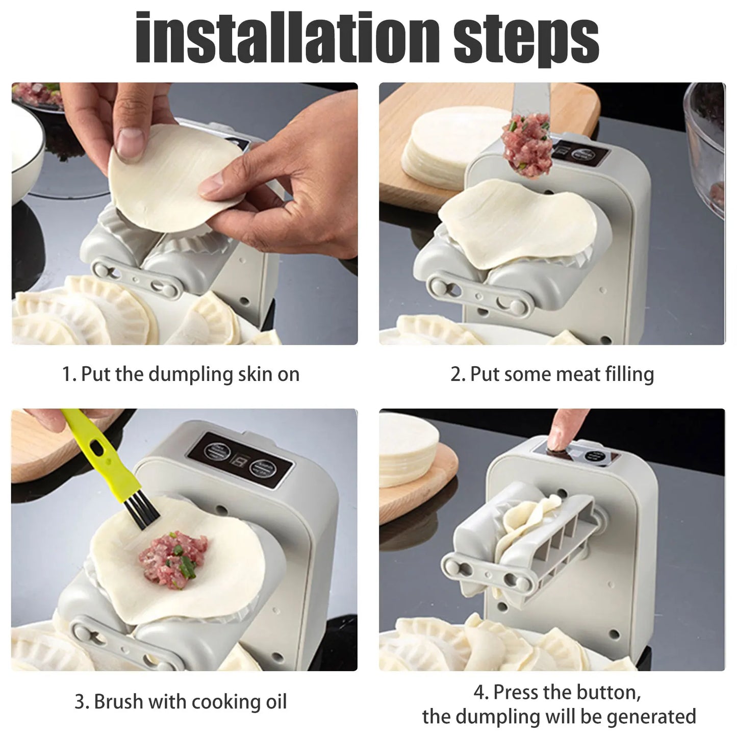 Effortless Electric Dumpling Maker - 1200mAh Rechargeable Automatic Dumpling Machine with Filling Spoon & Brush for Perfectly Wrapped Dumplings in Seconds