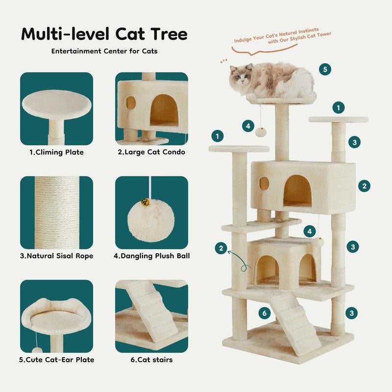 54-Inch Cat Climbing Shelf, Post Cascading Cat Climbing Shelf, Indoor Playhouse, Cozy Nest, Durable, Space-Saving Design, Gift for Pet Owners