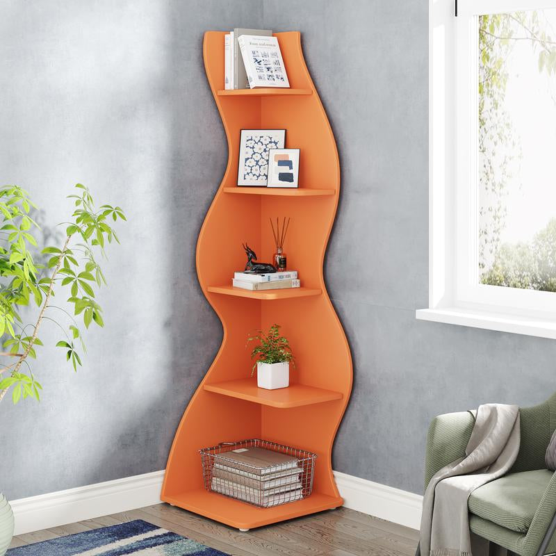 Tribesigns Modern 5-Tier Wall Corner Bookshelf, Stylish Corner Small Bookcase Storage Rack, for Living Room, Bedroom, and Entryway Decor Shelves