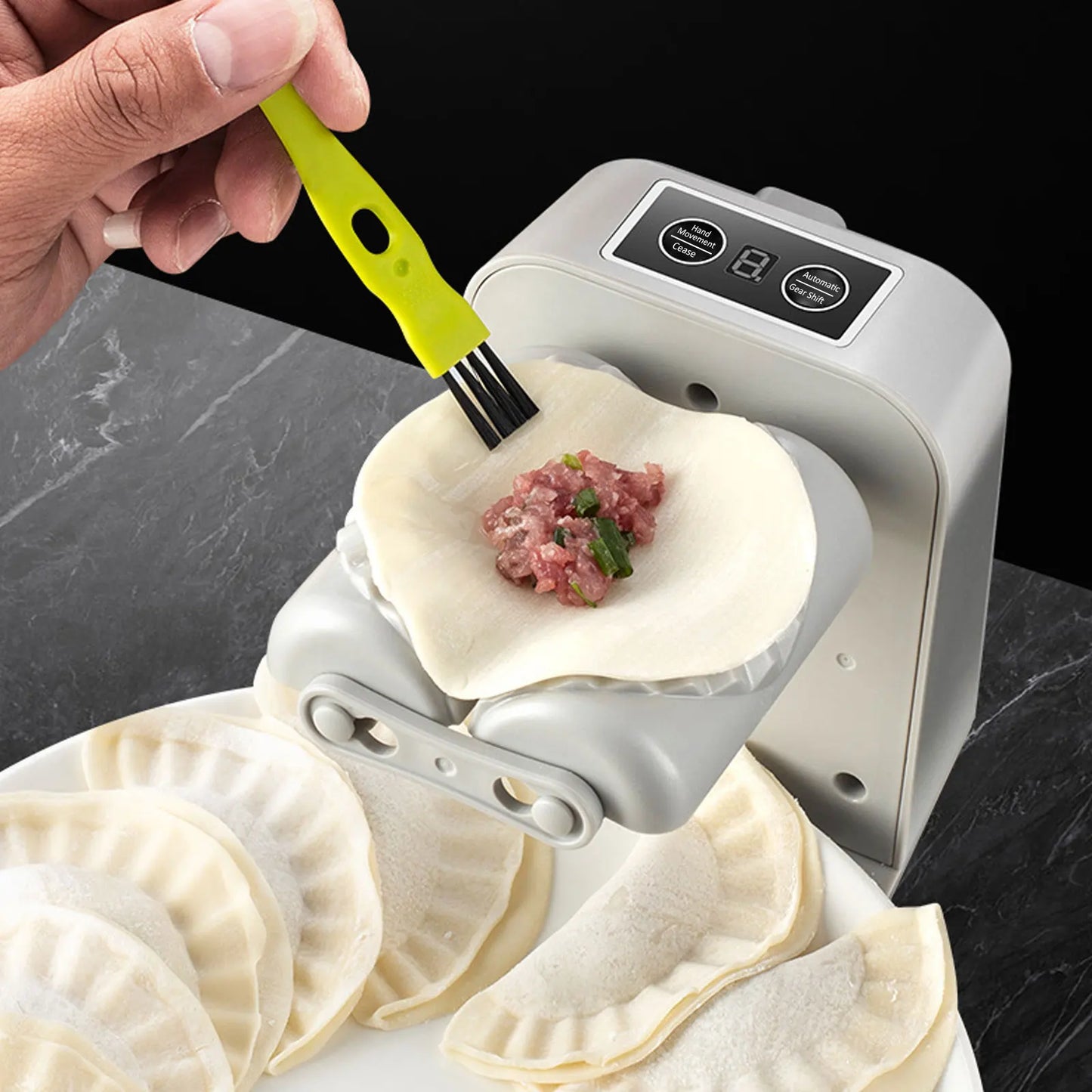 Effortless Electric Dumpling Maker - 1200mAh Rechargeable Automatic Dumpling Machine with Filling Spoon & Brush for Perfectly Wrapped Dumplings in Seconds