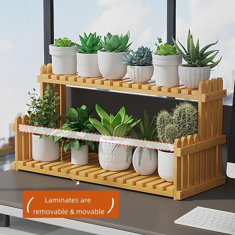 Trending Bamboo Desk Rack, 3-In-1 Plant Display & Storage Small Space Divider Home/Office/Balcony, Stylish MULTI-TIER Plant Stand, Double Duty: Plant Shelf + Book Organizer Natural Wood & Modern Design Perfect for Plant Moms/Dads!