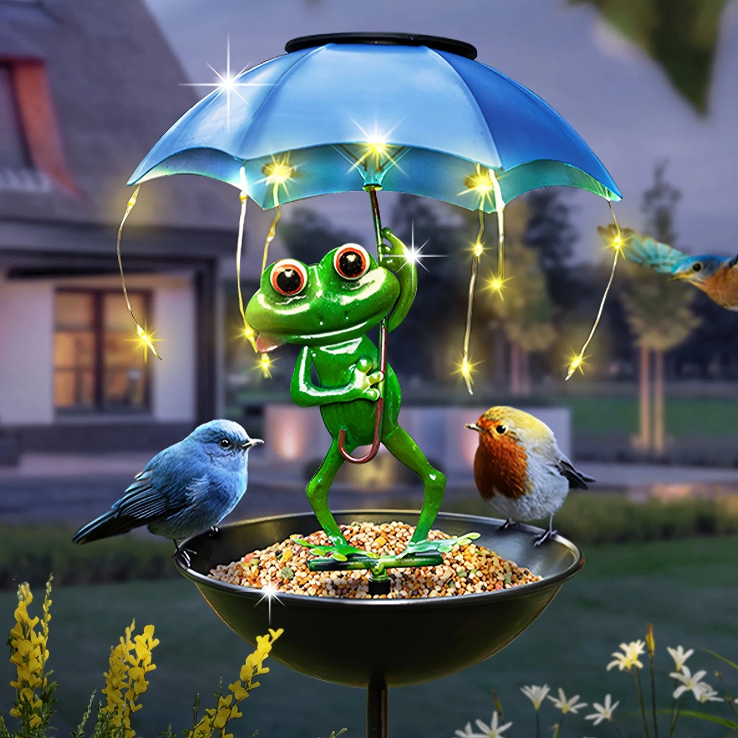 Charming Solar Frog Statue Light - LED Garden Decoration with Hummingbird Feeder for Lawns and Terraces