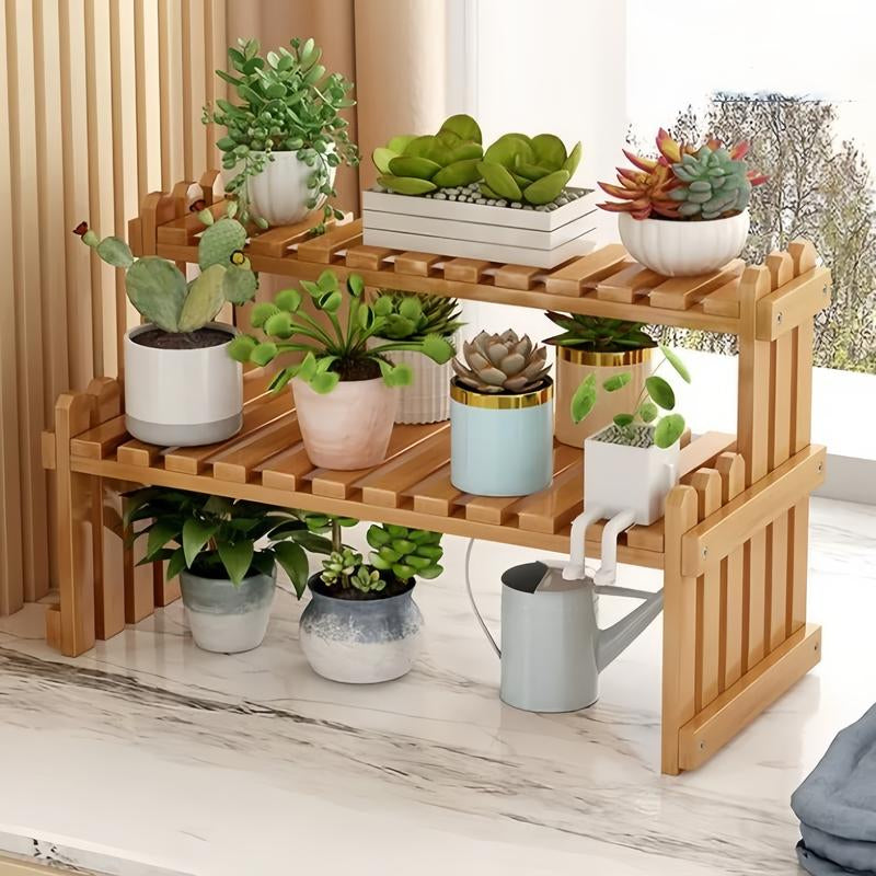 Trending Bamboo Desk Rack, 3-In-1 Plant Display & Storage Small Space Divider Home/Office/Balcony, Stylish MULTI-TIER Plant Stand, Double Duty: Plant Shelf + Book Organizer Natural Wood & Modern Design Perfect for Plant Moms/Dads!