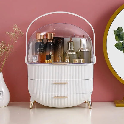 Elegant Large Capacity Makeup Organizer - Stylish Cosmetic Storage Box with Acrylic Lid and Golden Handle