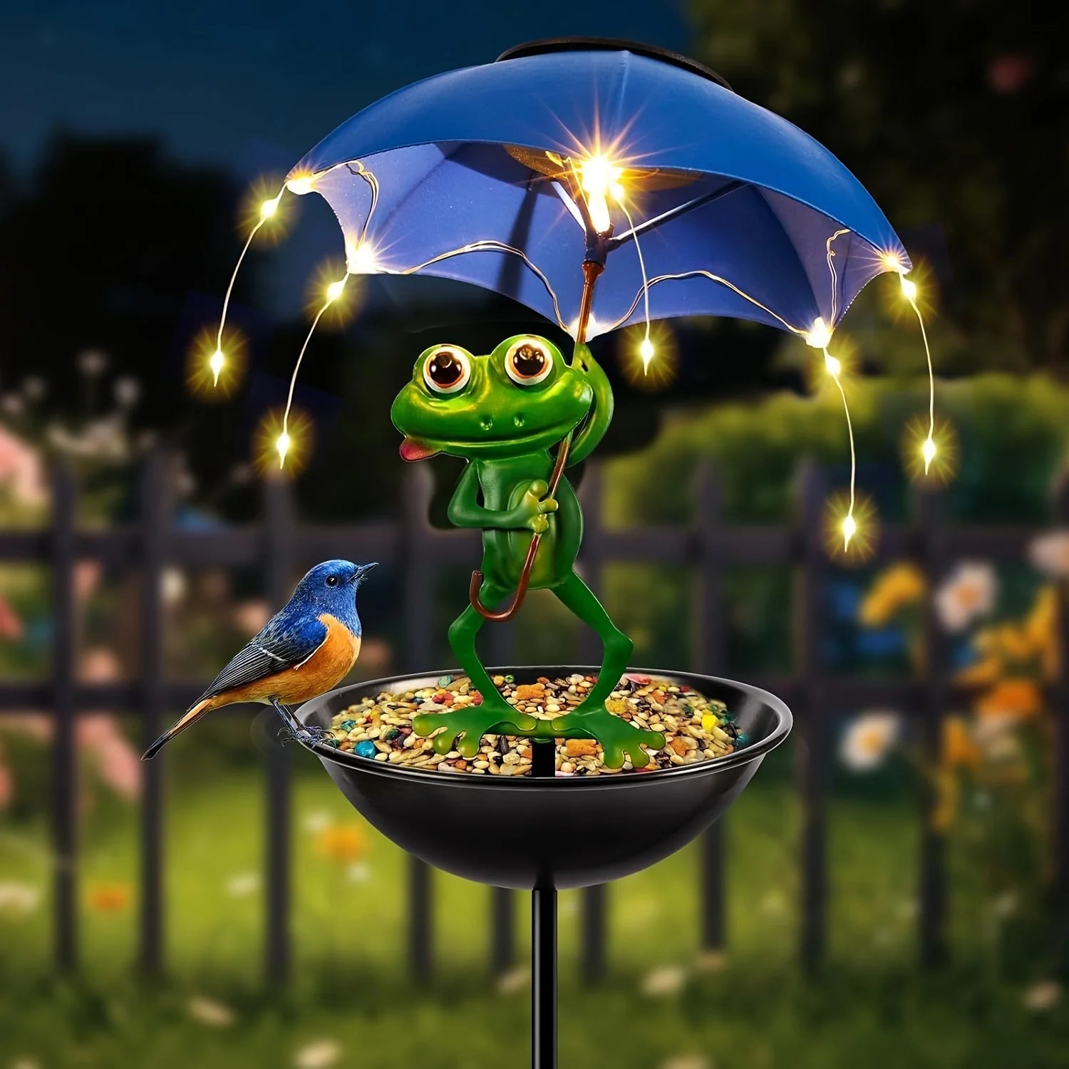 Charming Solar Frog Statue Light - LED Garden Decoration with Hummingbird Feeder for Lawns and Terraces