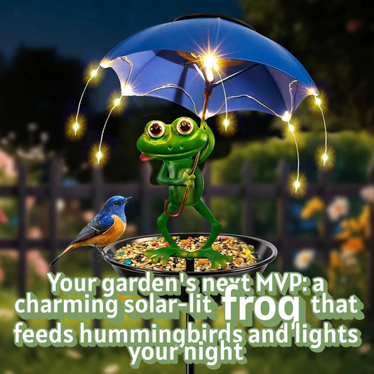 Charming Solar Frog Statue Light - LED Garden Decoration with Hummingbird Feeder for Lawns and Terraces