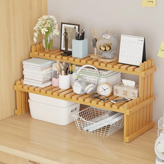 Trending Bamboo Desk Rack, 3-In-1 Plant Display & Storage Small Space Divider Home/Office/Balcony, Stylish MULTI-TIER Plant Stand, Double Duty: Plant Shelf + Book Organizer Natural Wood & Modern Design Perfect for Plant Moms/Dads!