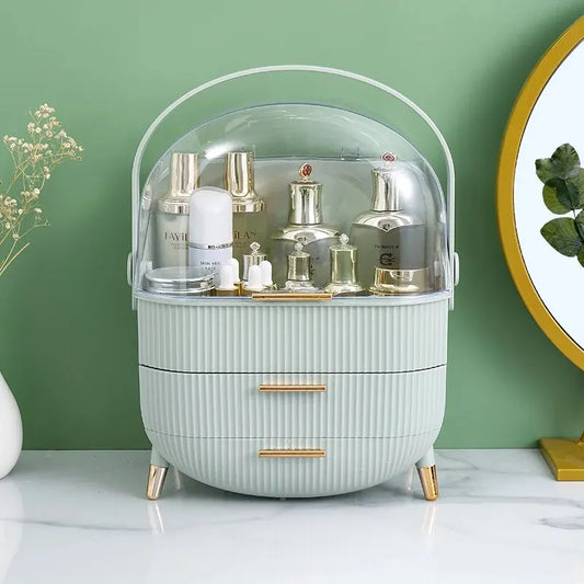 Elegant Large Capacity Makeup Organizer - Stylish Cosmetic Storage Box with Acrylic Lid and Golden Handle