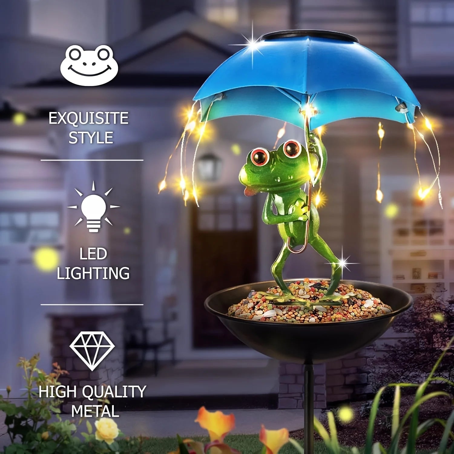 Charming Solar Frog Statue Light - LED Garden Decoration with Hummingbird Feeder for Lawns and Terraces